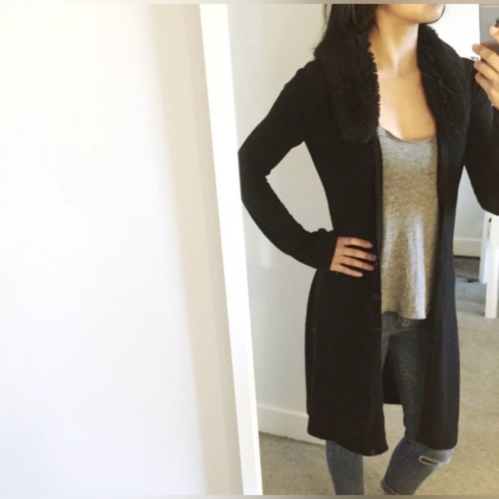 Frenchie Faux Fur Black Cardigan